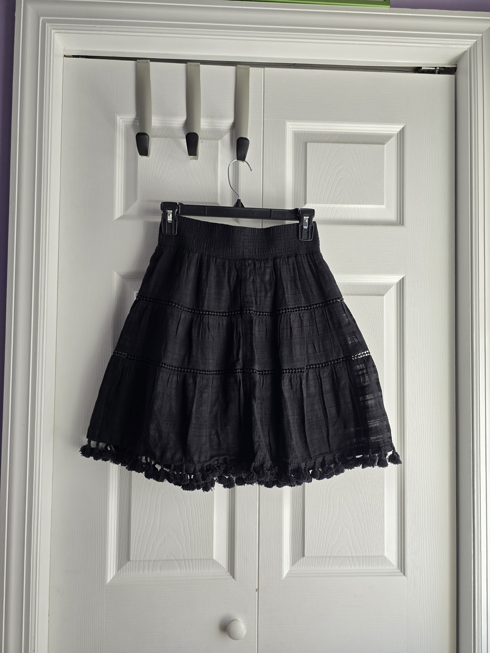 LOFT Black Tiered A-Line Skirt with Pom-Pom Trim Size XXSP L 18in W 13in